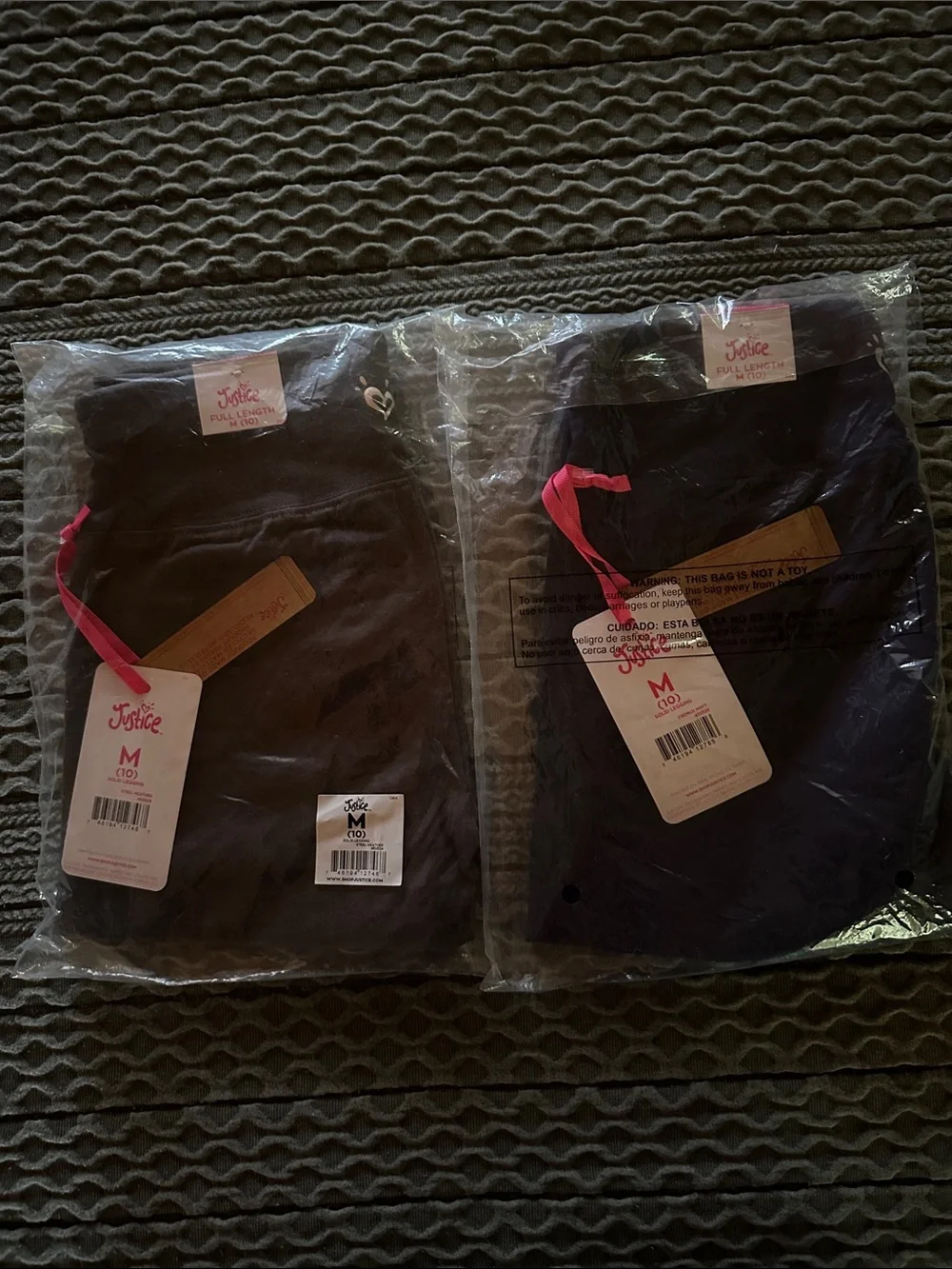 Justice Full-Length Girls' Leggings (2-Pack) steel heather/french navy NWT